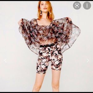 for love and lemons sheer midi puff dress with matching floral bike shorts